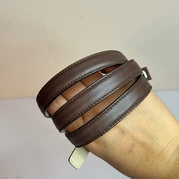 Salvatore Ferragamo Thin Brown Leather Belt Size S Double Gancini fixed belt - Women | Ferragamo main image 3